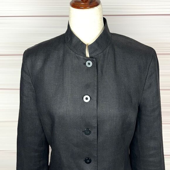 Talbots Vintage Charcoal Irish Linen Stand Collar Blazer Jacket Size 8 - Picture 3 of 11